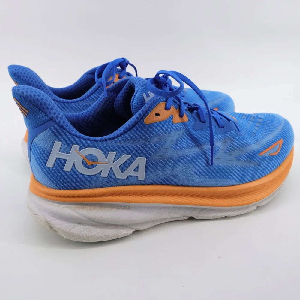 Hoka Clifton 9 Wide Running Shoes Blue Orange Mens 12.5 2E
